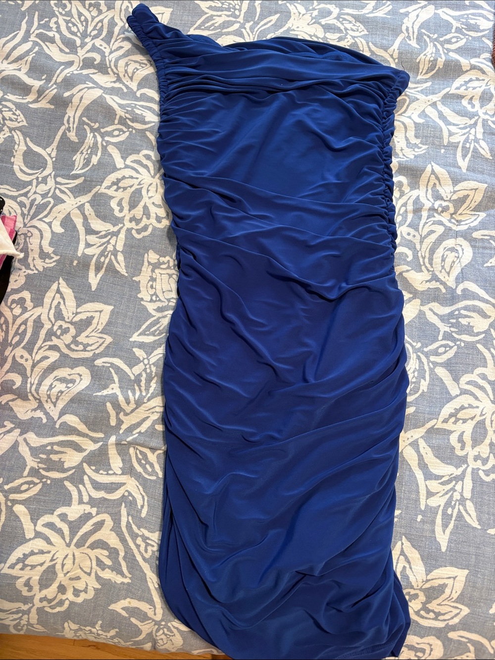 B Darlin One-Shoulder Cobalt Blue Ruched Dress